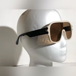 Men's Cream Shield Sunglasses with Black Temples